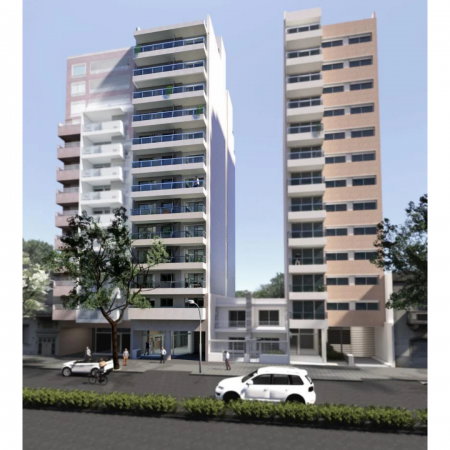 Tres dormitorios al frente con balcón o patio - Amenities - Edificio en construcción - Av. Pellegrini 2680