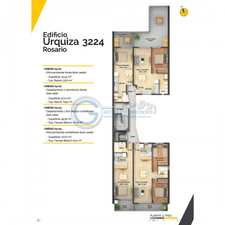 Ambiente unico con balcon - Terraza con parrillero - Urquiza 3200 